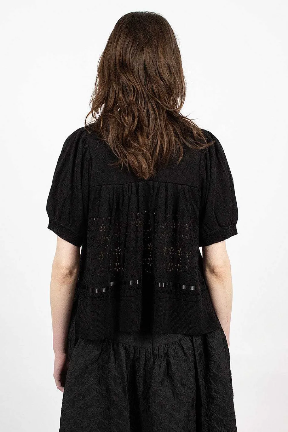 Simone Rocha Pointelle Knit Jumper Black| Knitwear
