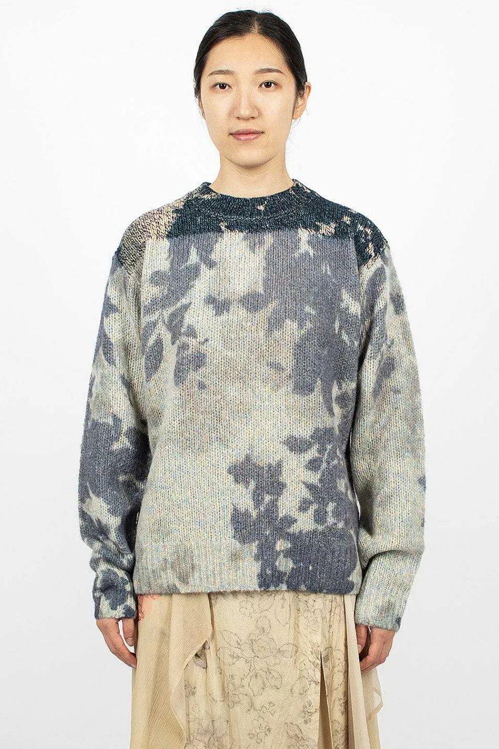 Dries Van Noten Printed Knit Jumper Blue| Knitwear