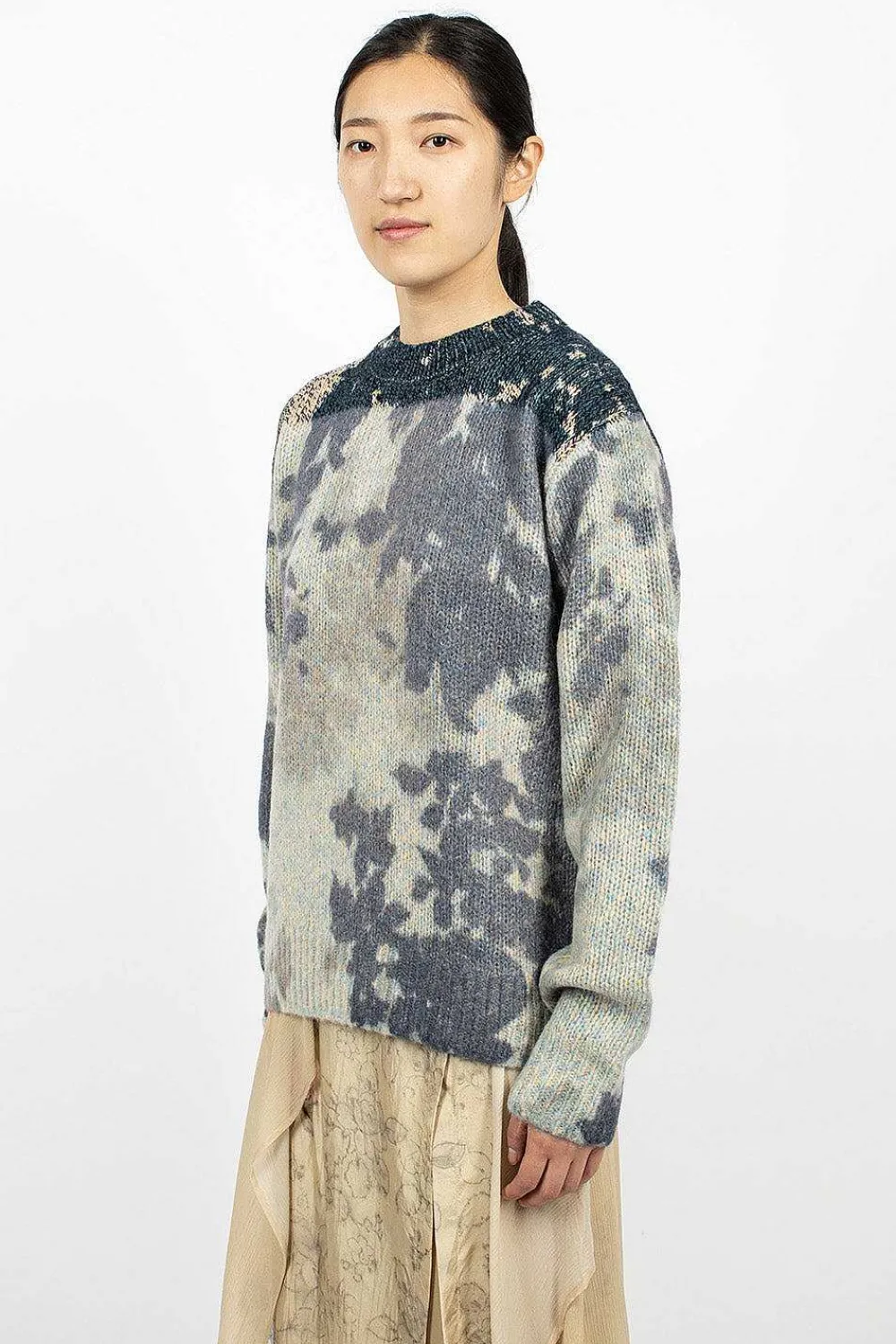 Dries Van Noten Printed Knit Jumper Blue| Knitwear