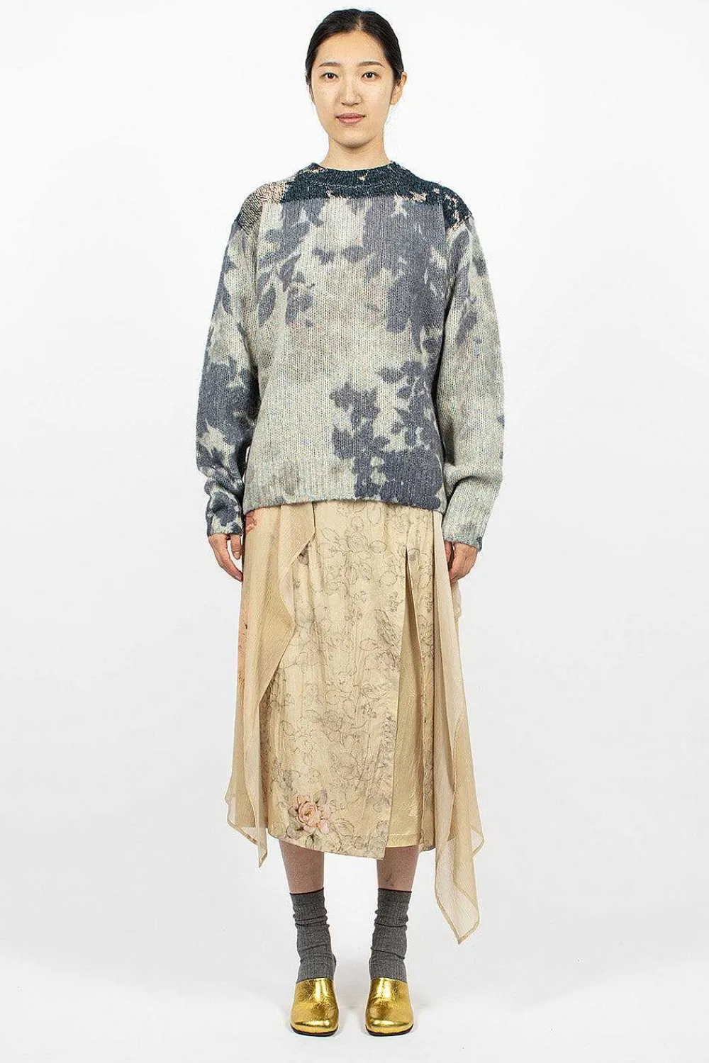 Dries Van Noten Printed Knit Jumper Blue| Knitwear