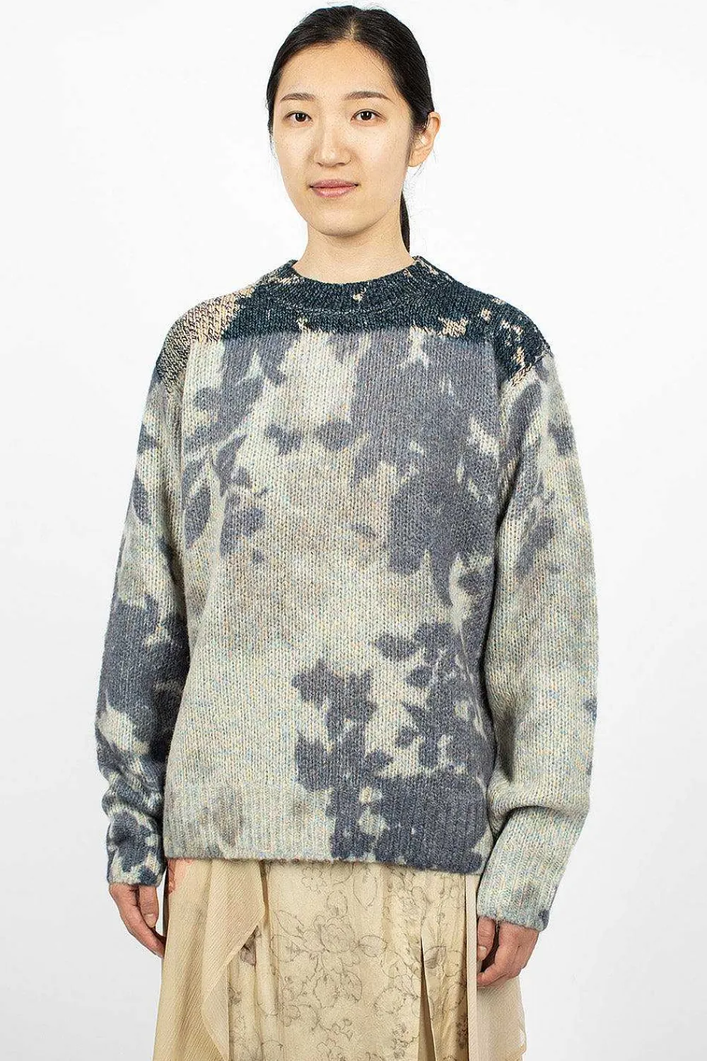 Dries Van Noten Printed Knit Jumper Blue| Knitwear