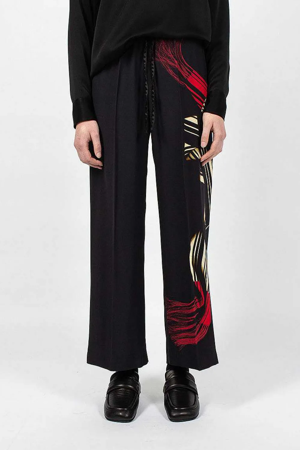 Dries Van Noten Printed Leg Pant Black| Trousers
