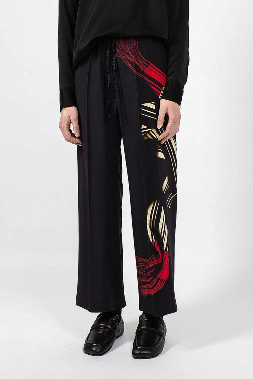 Dries Van Noten Printed Leg Pant Black| Trousers