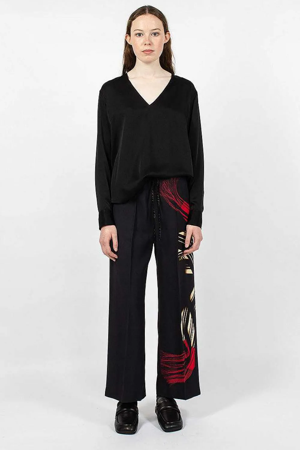 Dries Van Noten Printed Leg Pant Black| Trousers