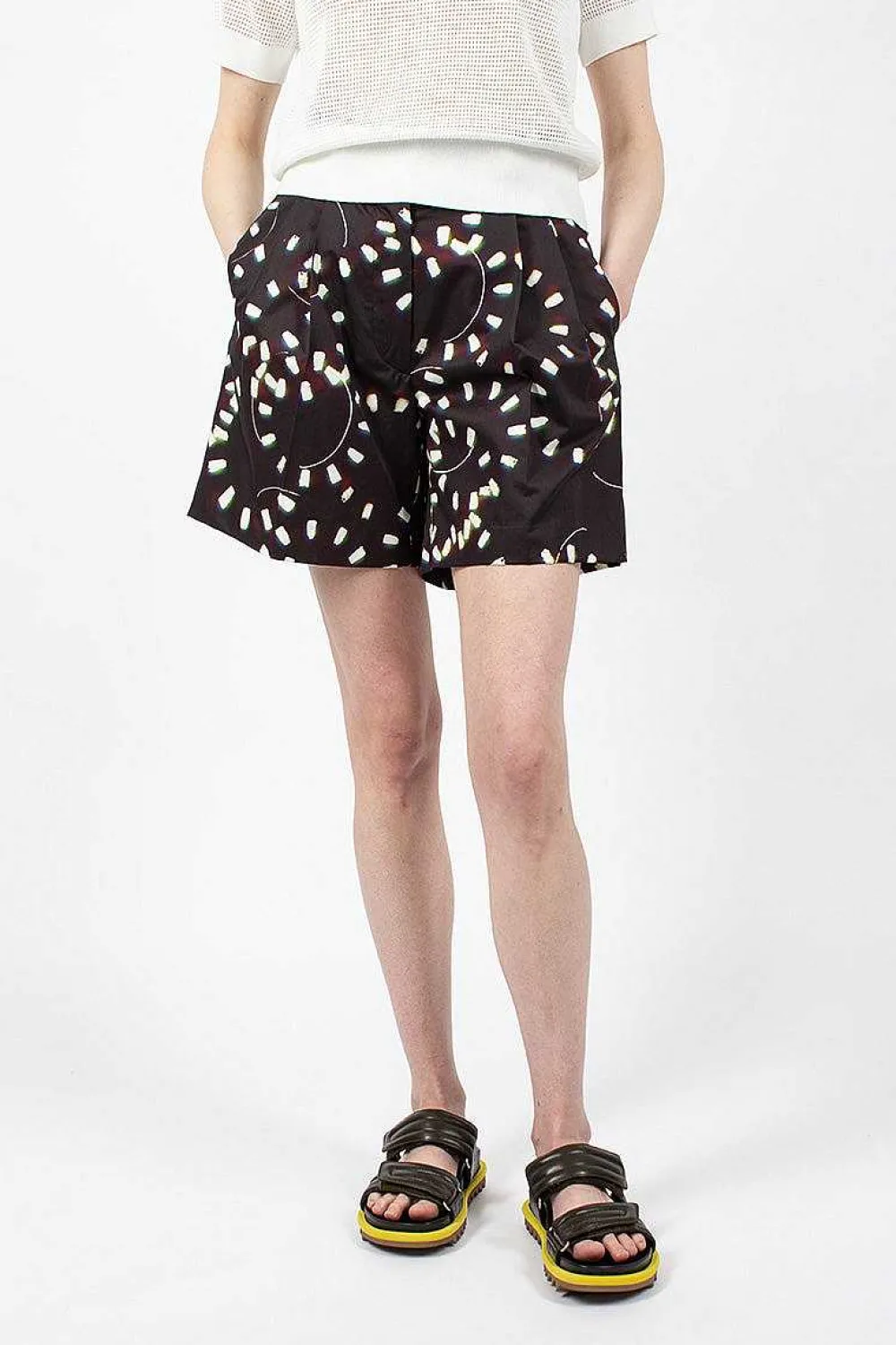 Dries Van Noten Printed Pleat Shorts Black| Trousers