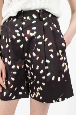 Dries Van Noten Printed Pleat Shorts Black| Trousers