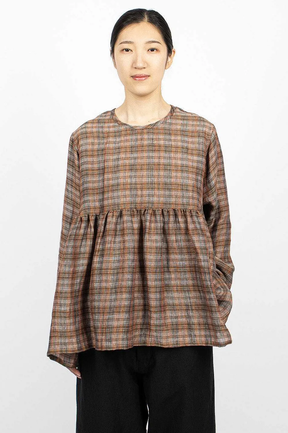 Vlas Blomme Pullover Orange Check| Tops