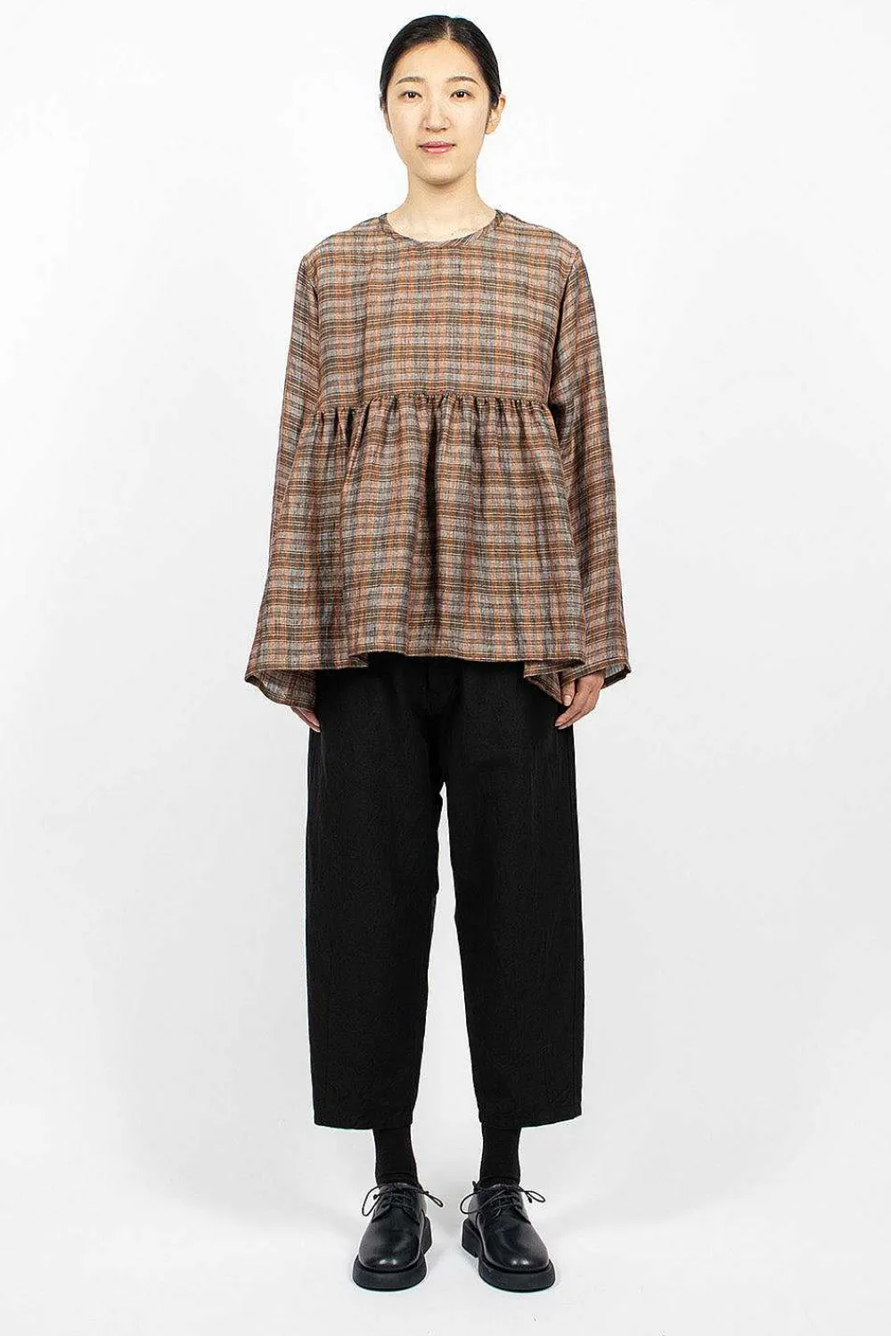 Vlas Blomme Pullover Orange Check| Tops