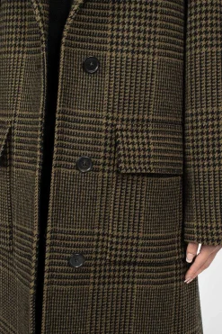 Margaret Howell Raglan Check Overcoat Black/Olive| Outerwear