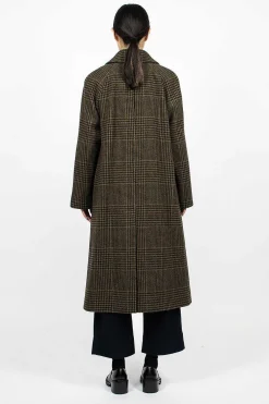 Margaret Howell Raglan Check Overcoat Black/Olive| Outerwear