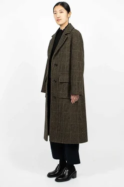 Margaret Howell Raglan Check Overcoat Black/Olive| Outerwear