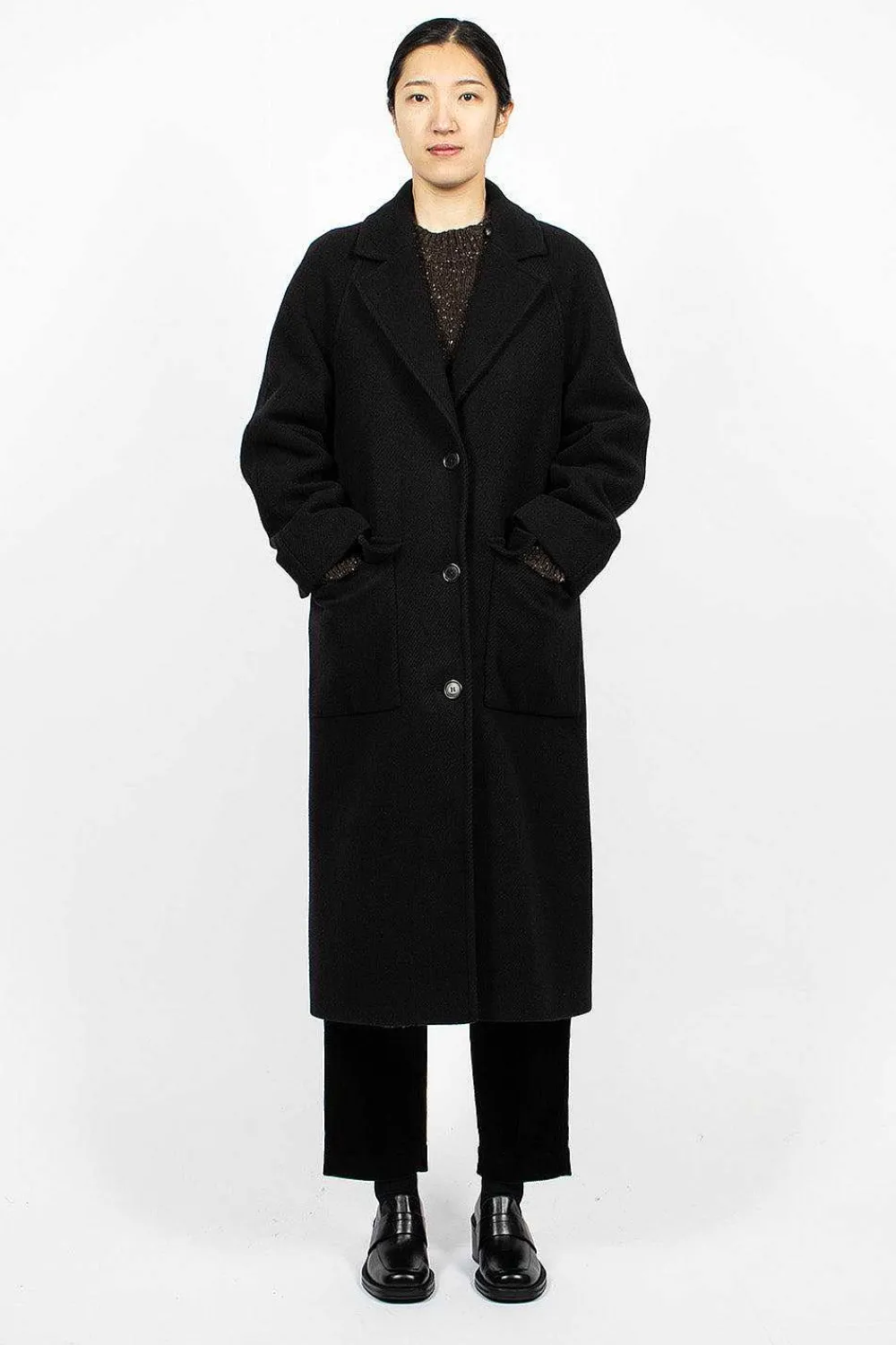 Margaret Howell Raglan Overcoat Black| Outerwear