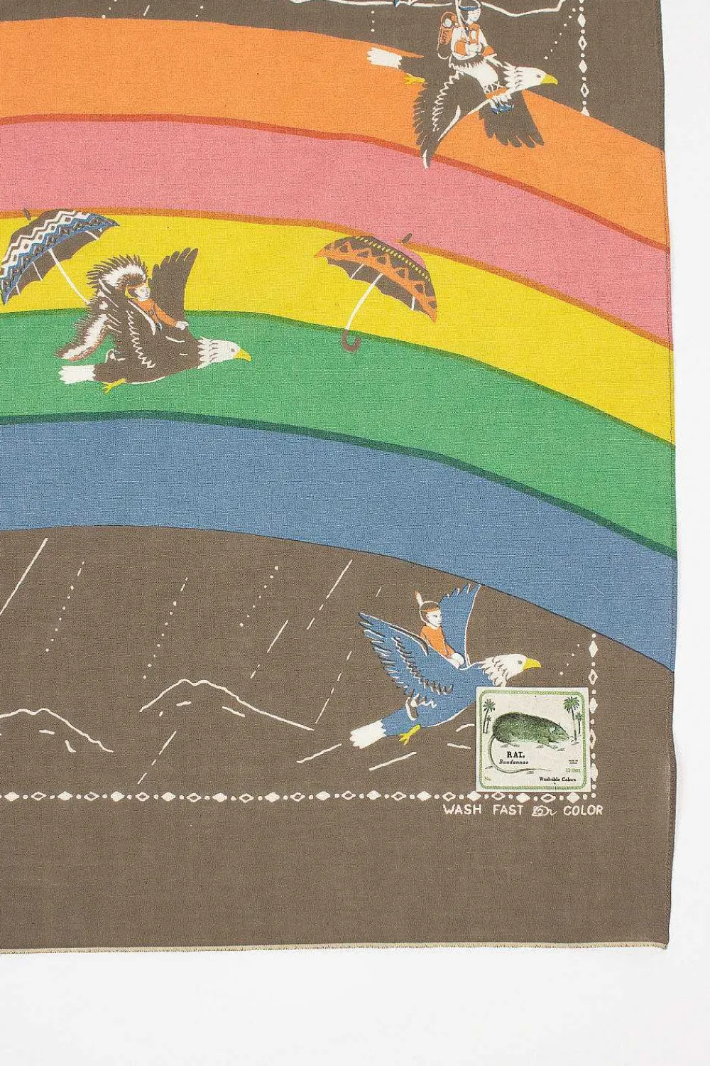 Kapital Rainbow And Birds Printed Bandana Khaki| Bandanas