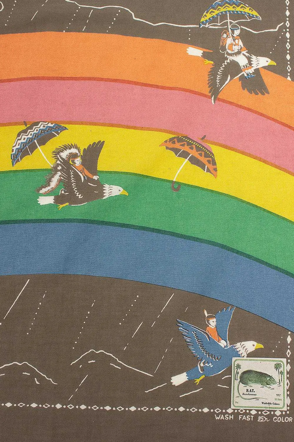 Kapital Rainbow And Birds Printed Bandana Khaki| Bandanas