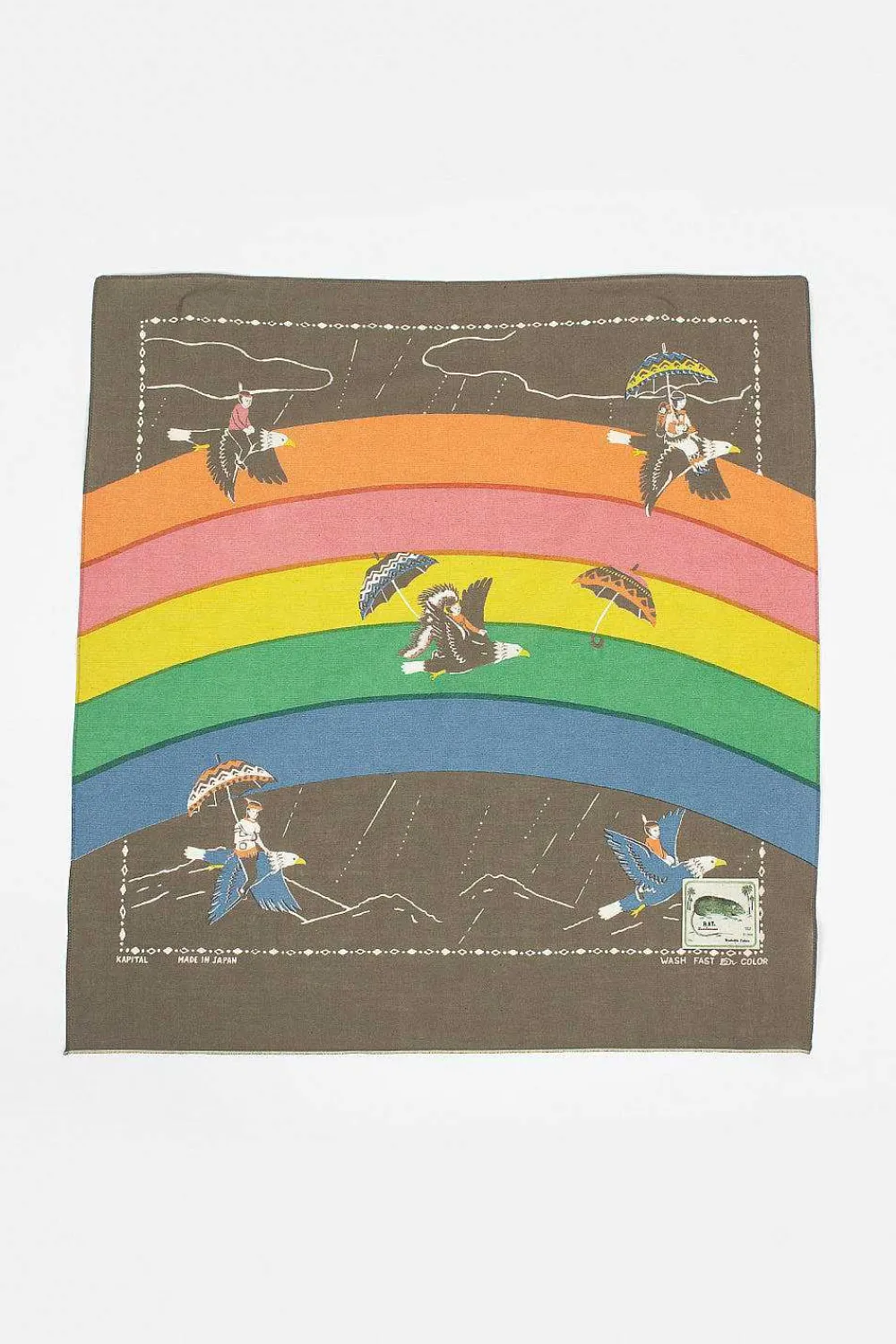Kapital Rainbow And Birds Printed Bandana Khaki| Bandanas
