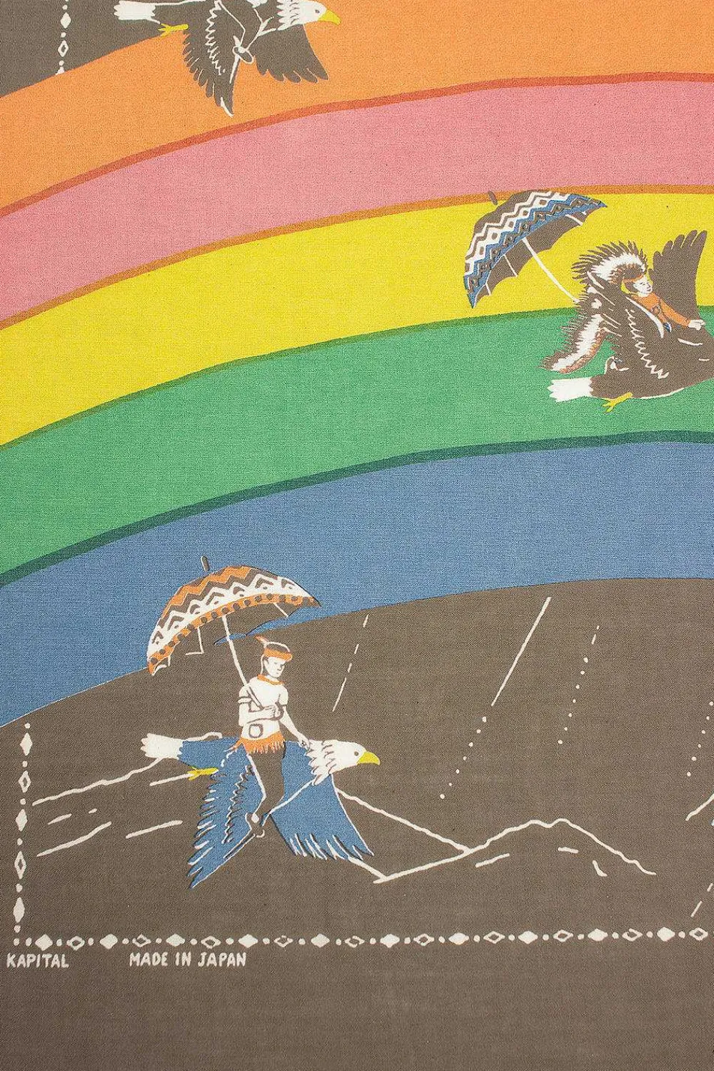Kapital Rainbow And Birds Printed Bandana Khaki| Bandanas