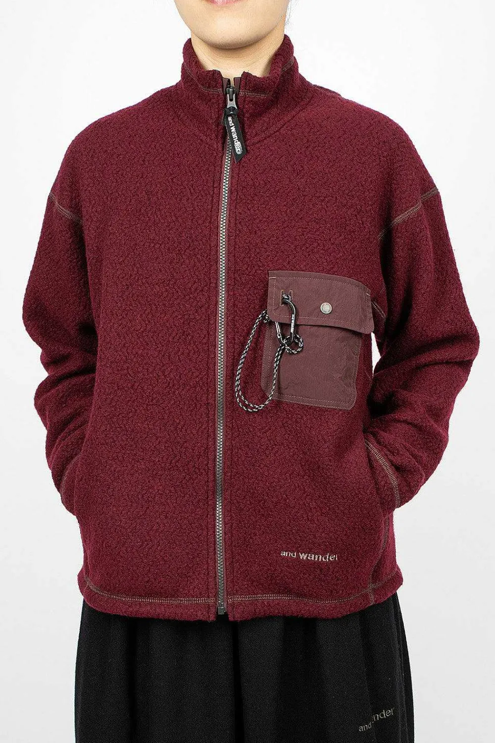 and wander Re Wool Jq Fleece Bordeaux| Outerwear