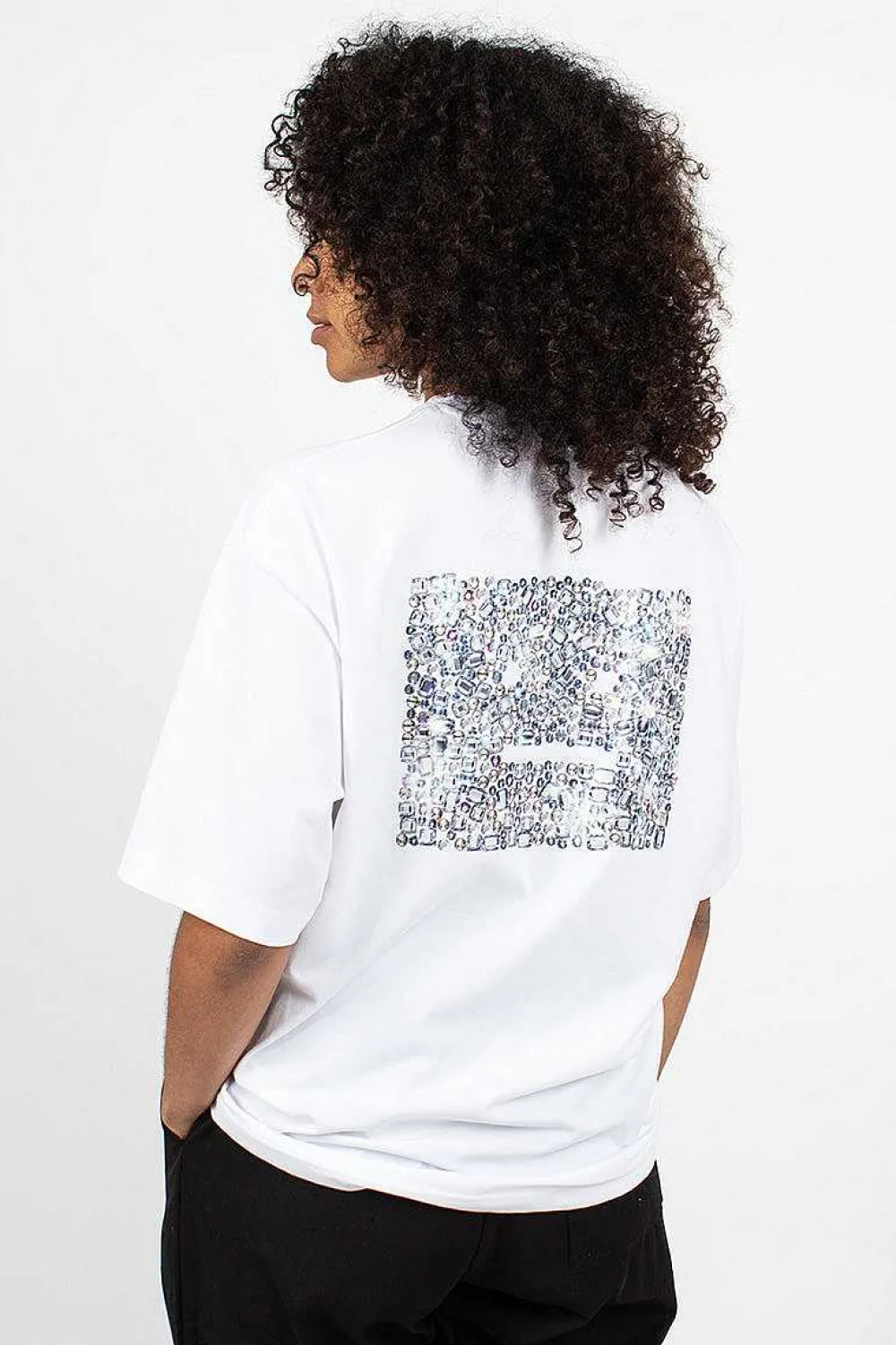 Acne Studios Rhinestone Face Tee Optic White| Tops