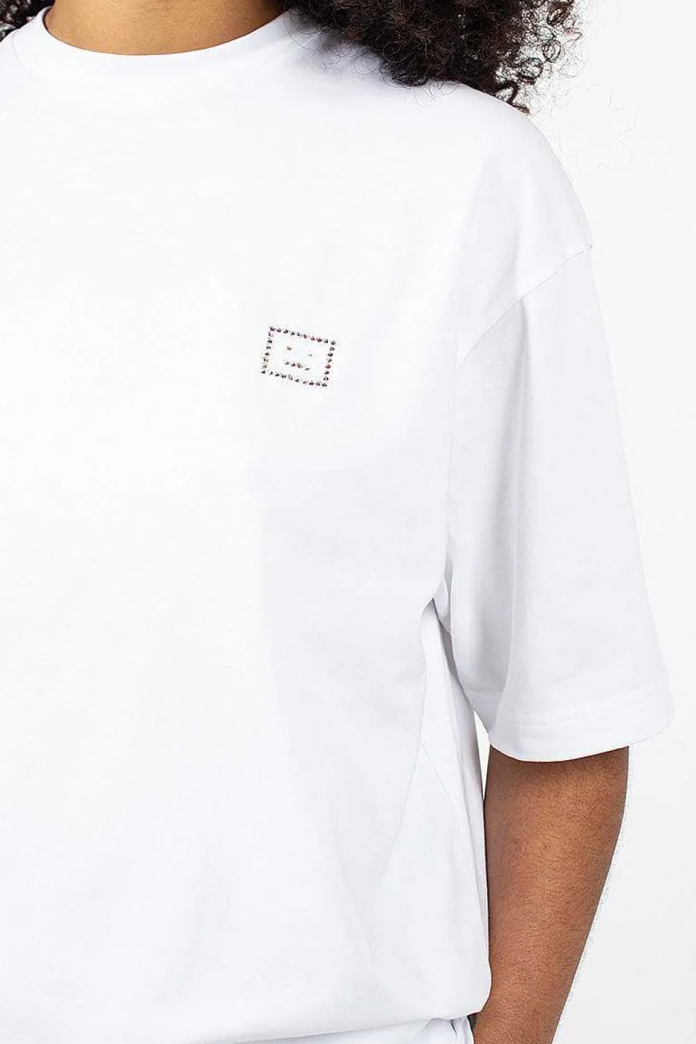 Acne Studios Rhinestone Face Tee Optic White| Tops
