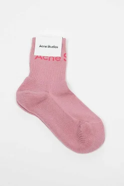Acne Studios Ribbed Logo Socks Pink Melange| Tights & Socks
