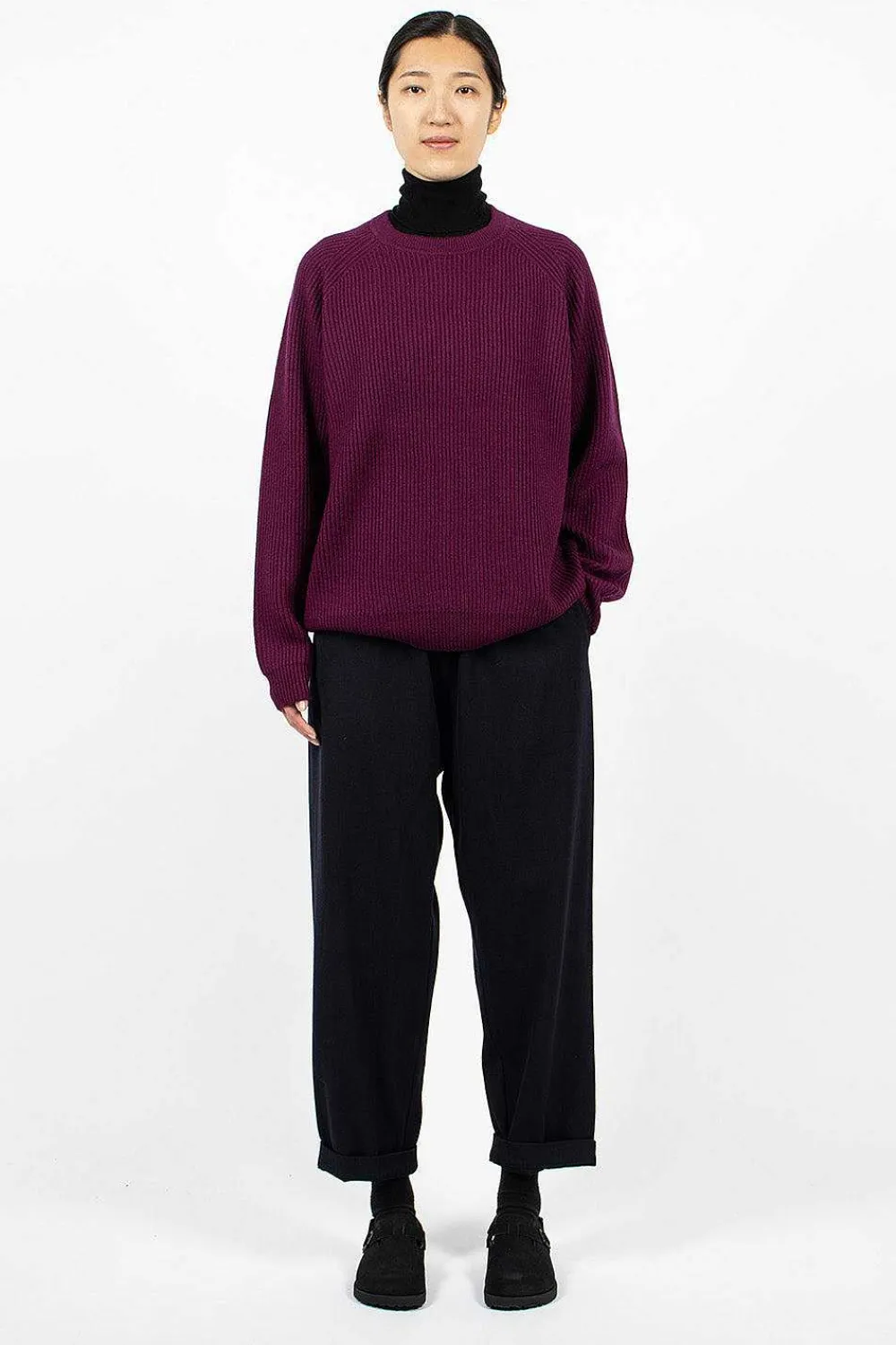 6397 Ribbed Raglan Crewneck Plum| Knitwear