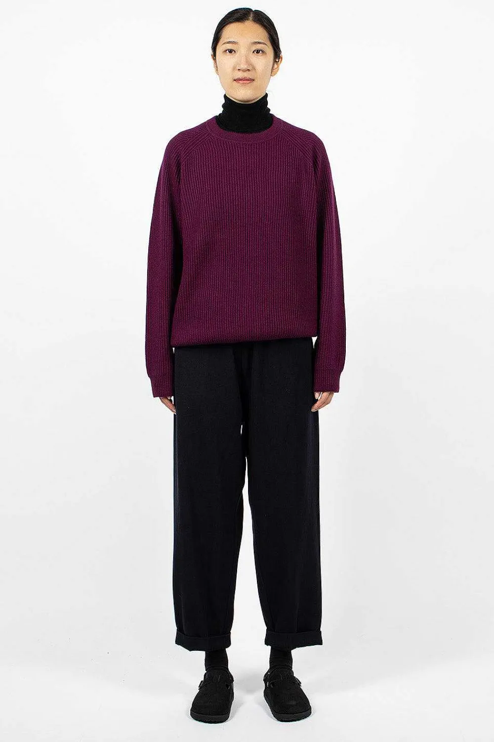 6397 Ribbed Raglan Crewneck Plum| Knitwear