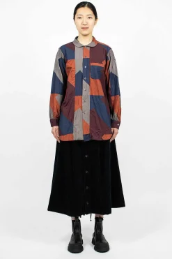 Engineered Garments FWK Rounded Collar Shirt Burgundy/Geo| Tops