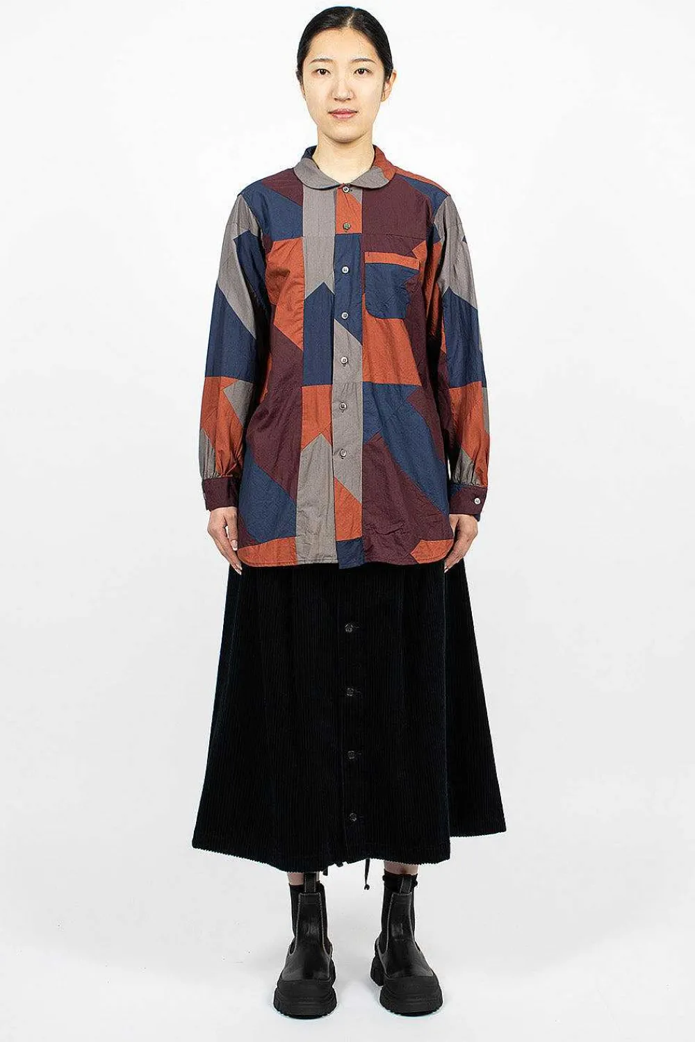 Engineered Garments FWK Rounded Collar Shirt Burgundy/Geo| Tops
