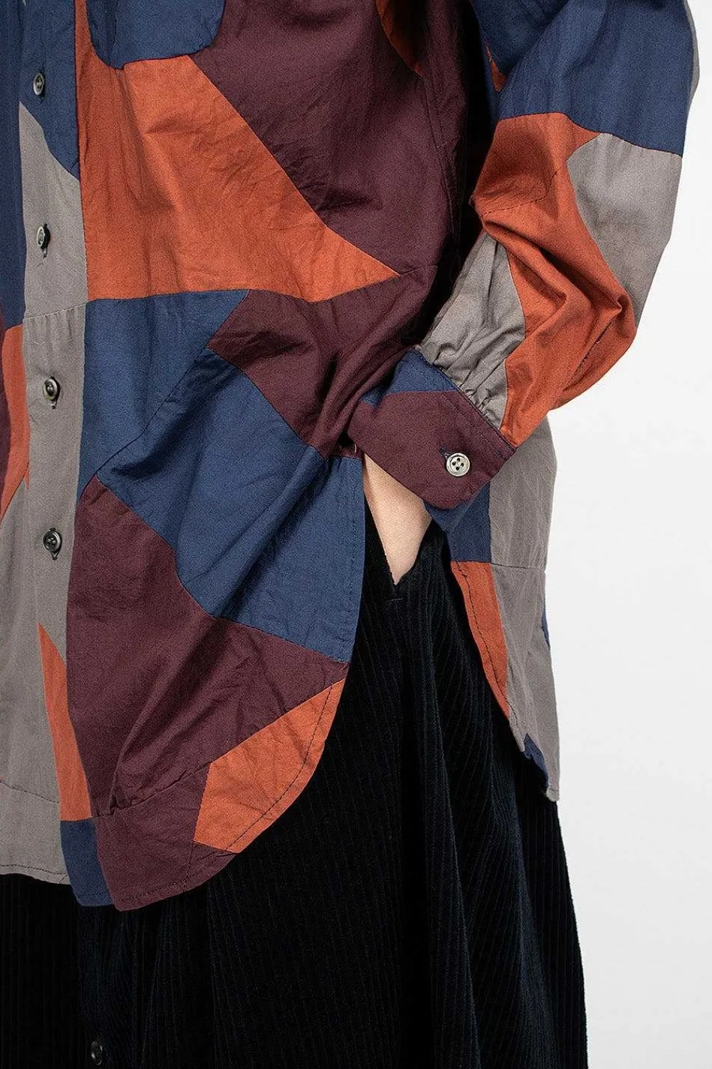 Engineered Garments FWK Rounded Collar Shirt Burgundy/Geo| Tops