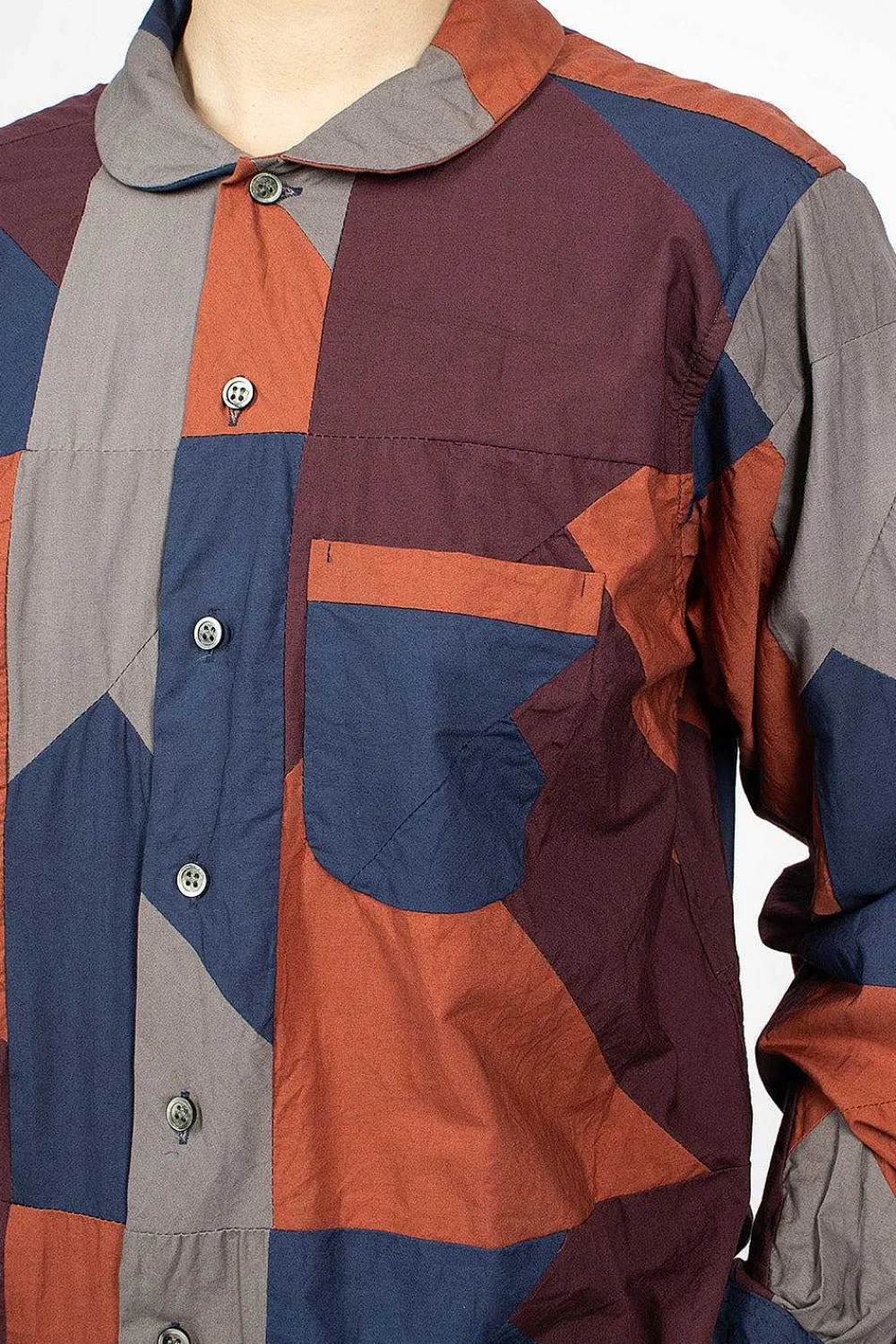 Engineered Garments FWK Rounded Collar Shirt Burgundy/Geo| Tops