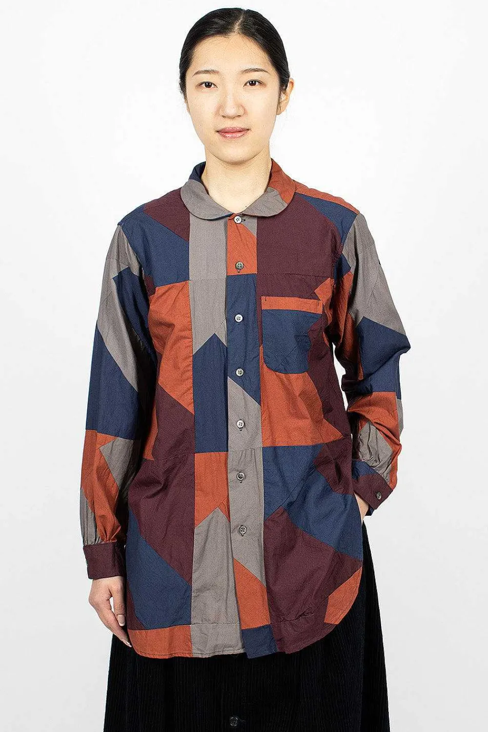 Engineered Garments FWK Rounded Collar Shirt Burgundy/Geo| Shirts