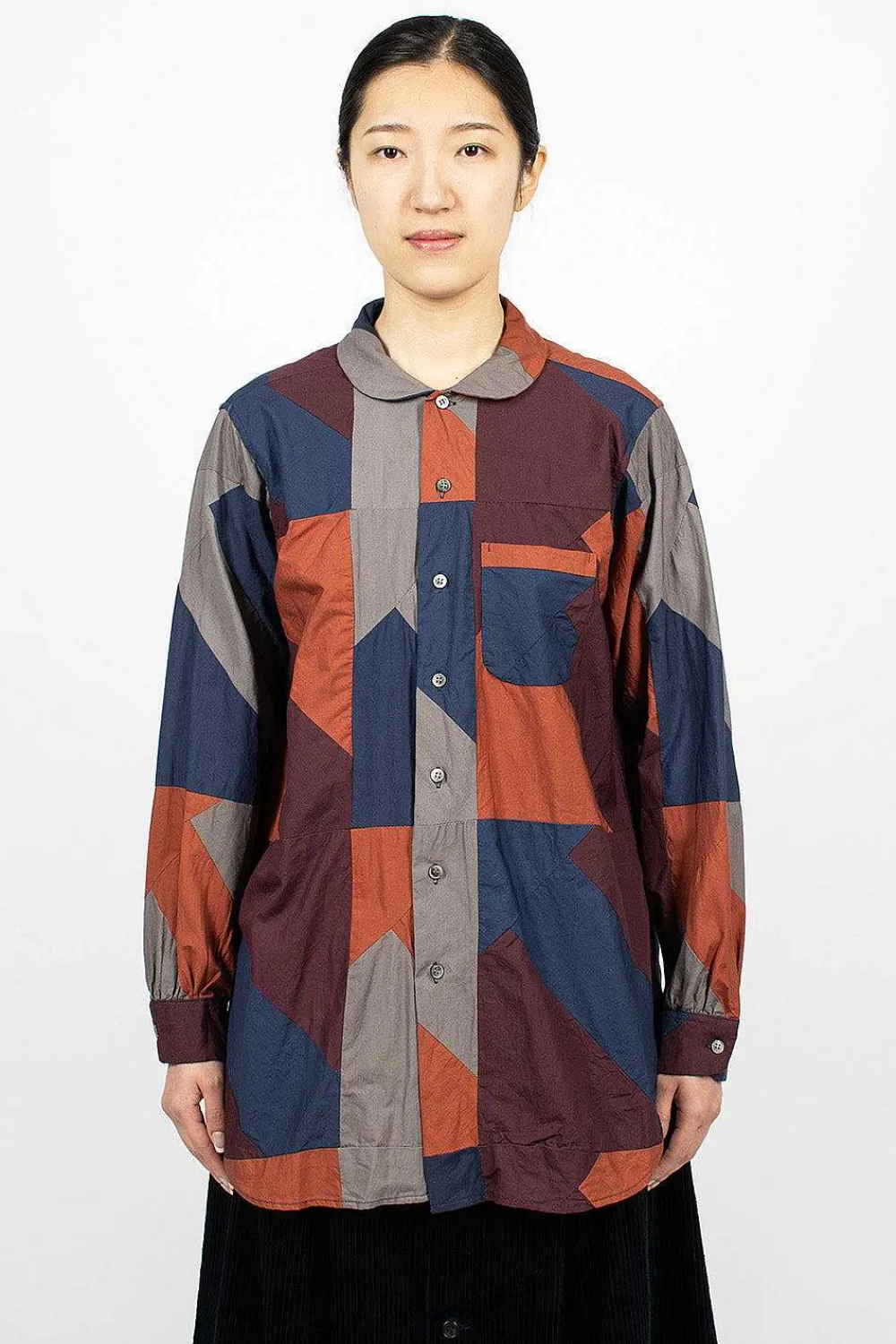 Engineered Garments FWK Rounded Collar Shirt Burgundy/Geo| Shirts