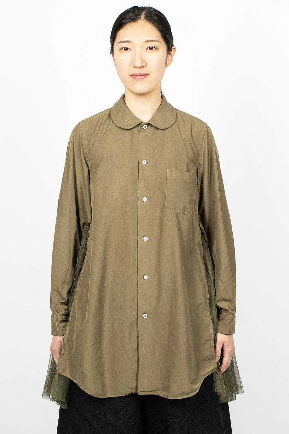 Comme Des Garçons Comme Des Garçons Ruffle Gusset Shirt Khaki| Tops