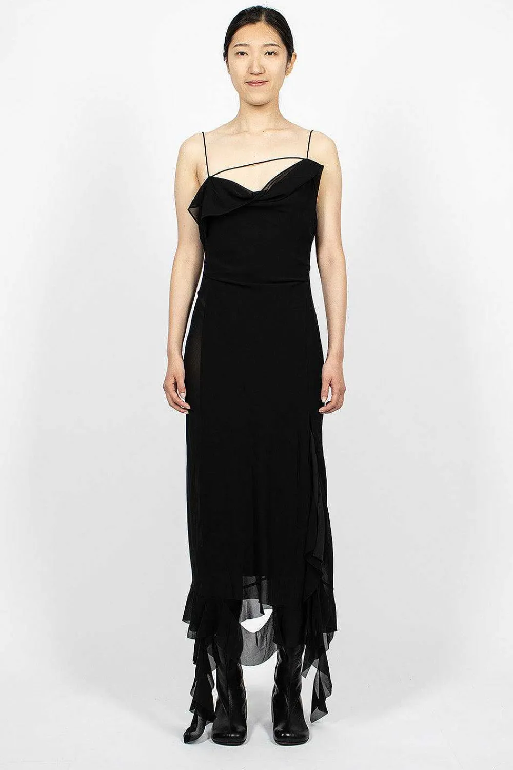 Acne Studios Ruffle Strap Dress Black| Dresses