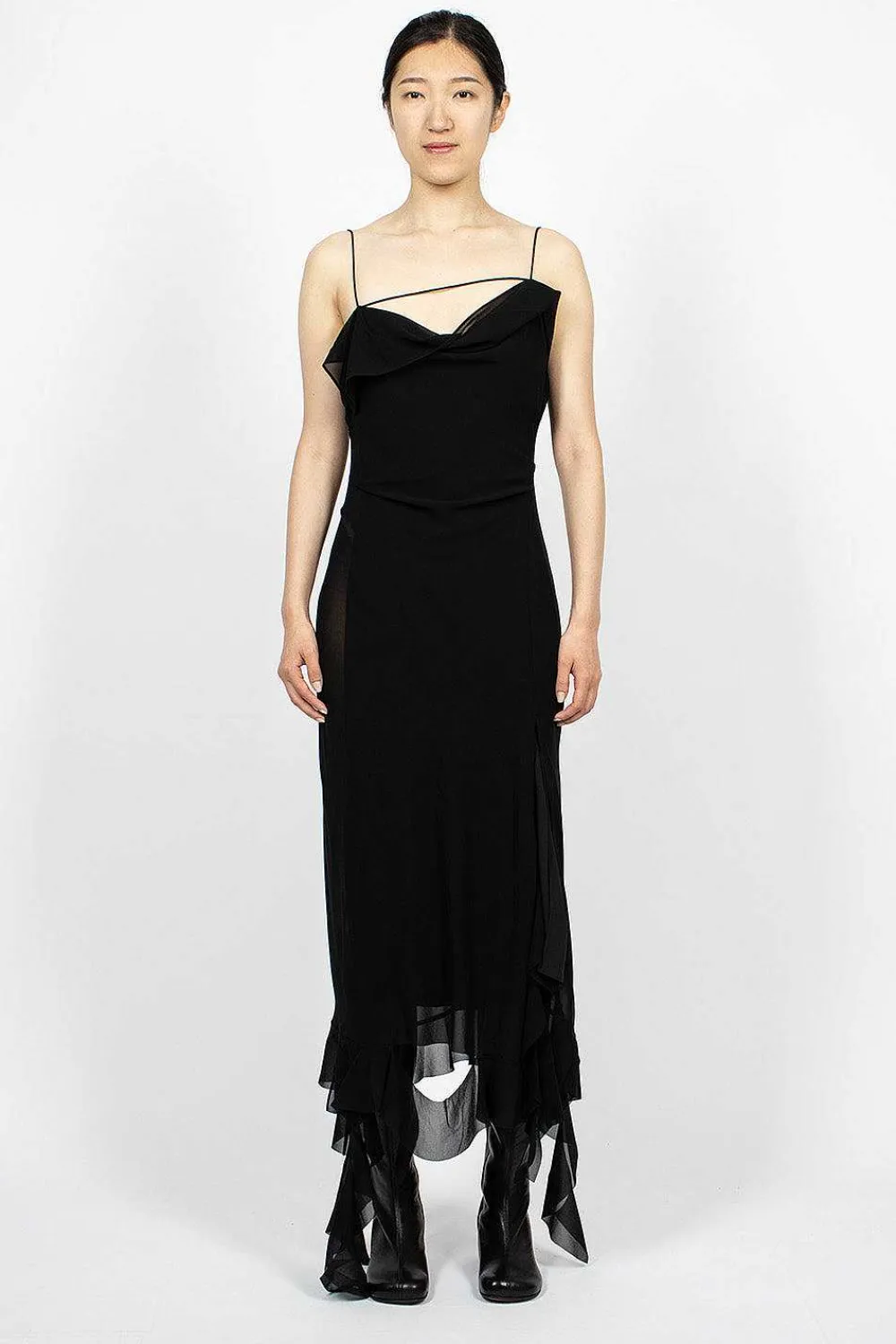 Acne Studios Ruffle Strap Dress Black| Dresses