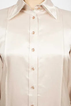 Acne Studios Satin Button-Up Shirt Pebble Beige| Shirts