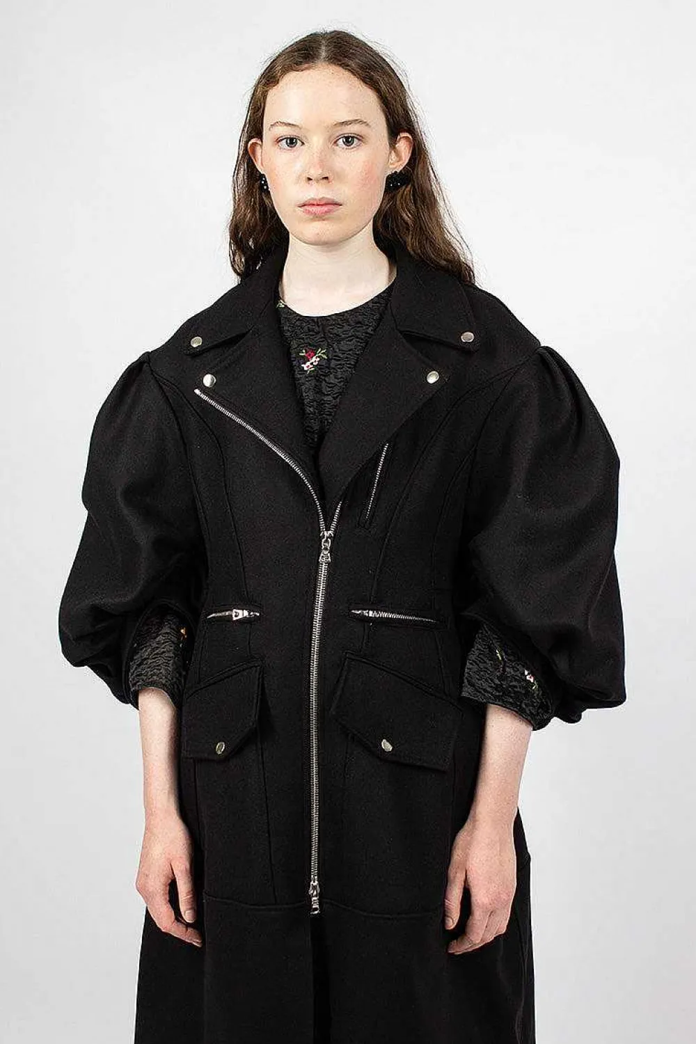 Simone Rocha Sculpted Biker Detail Coat Black| Outerwear