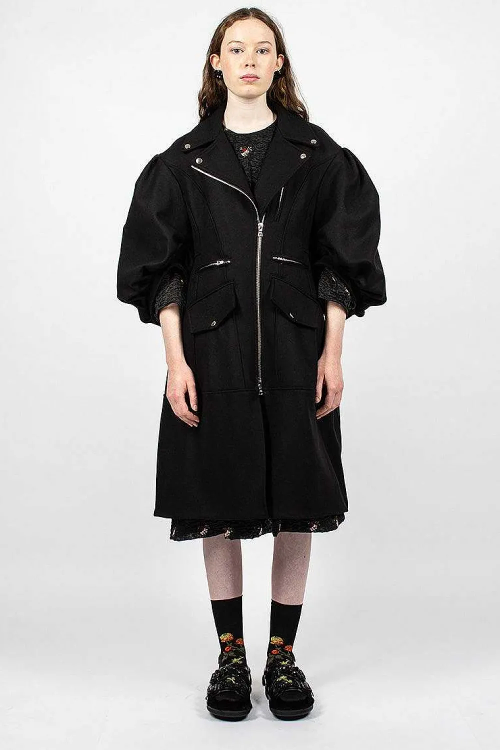 Simone Rocha Sculpted Biker Detail Coat Black| Outerwear