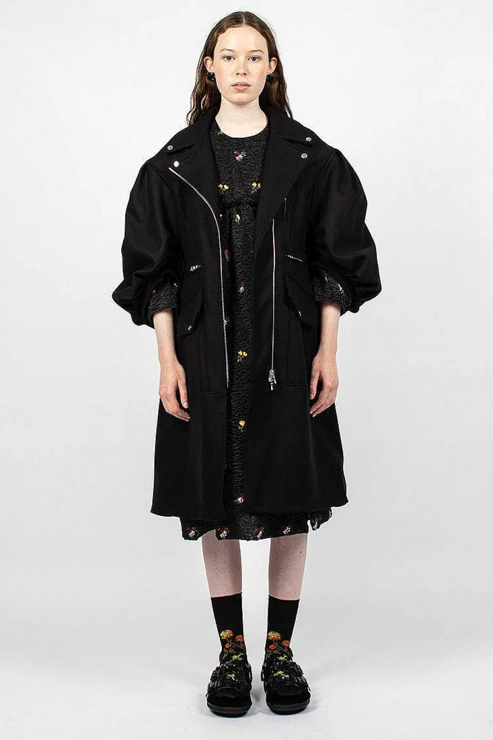 Simone Rocha Sculpted Biker Detail Coat Black| Outerwear