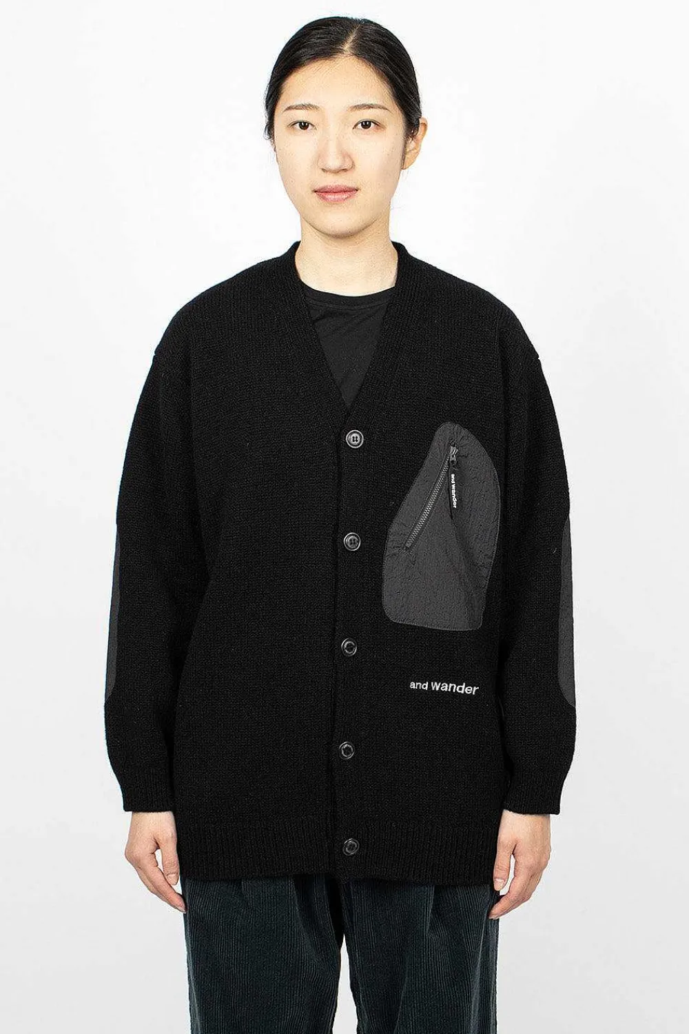and wander Shetland Wool Cardigan Black| Knitwear