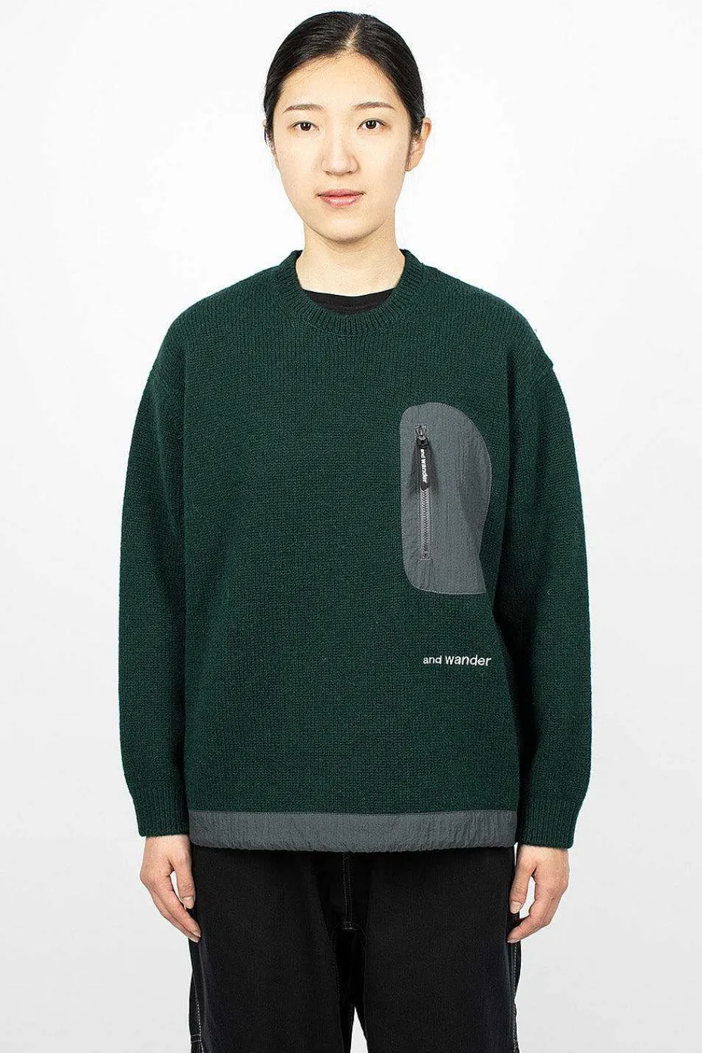 and wander Shetland Wool Jumper Green| Knitwear