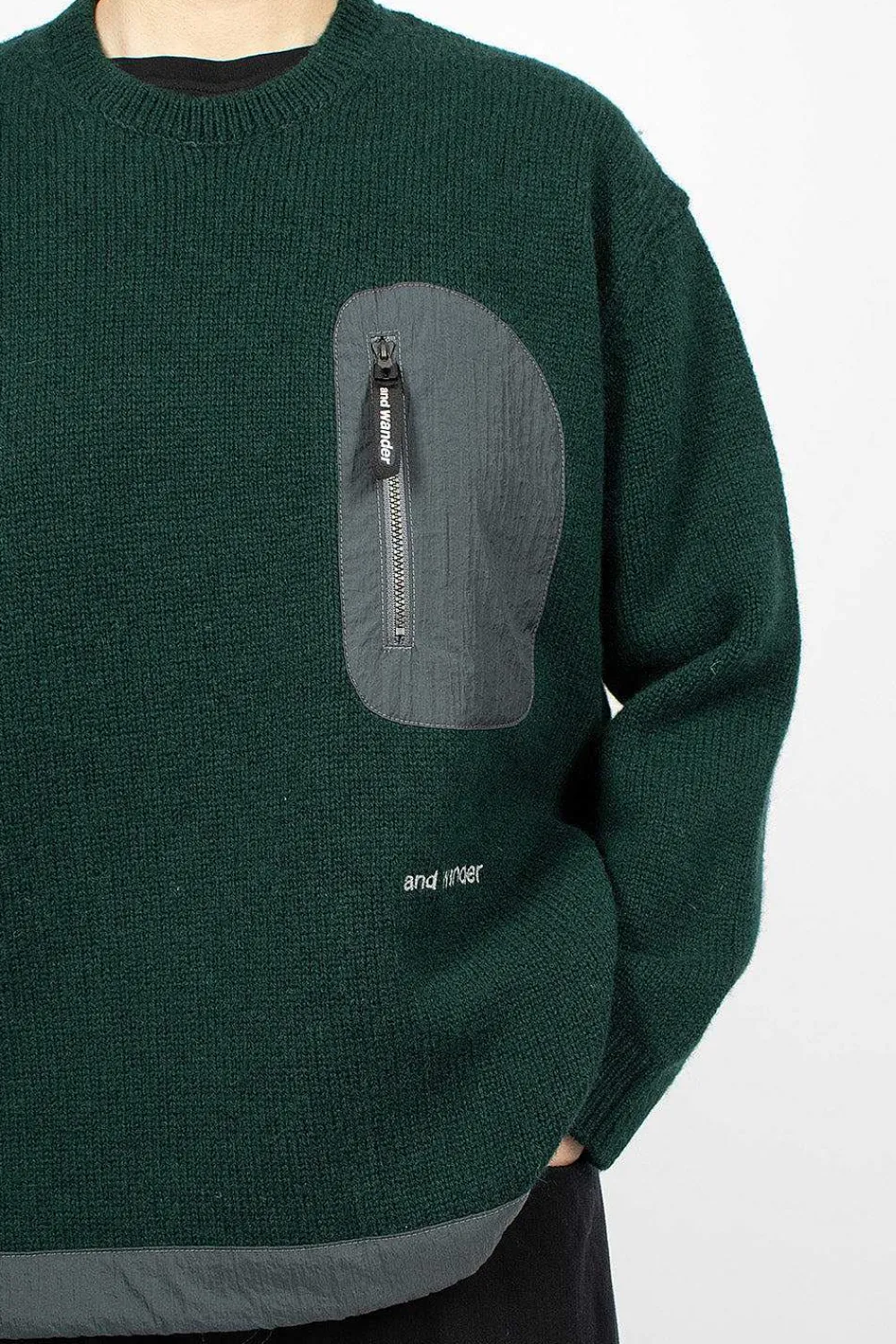 and wander Shetland Wool Jumper Green| Knitwear
