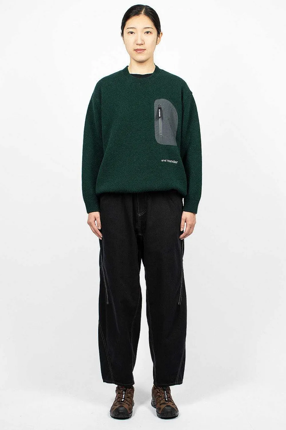 and wander Shetland Wool Jumper Green| Knitwear