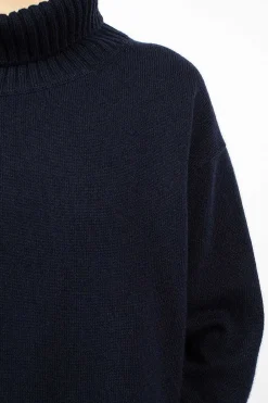 Toujours Side Slit Pullover Turtleneck Navy| Knitwear