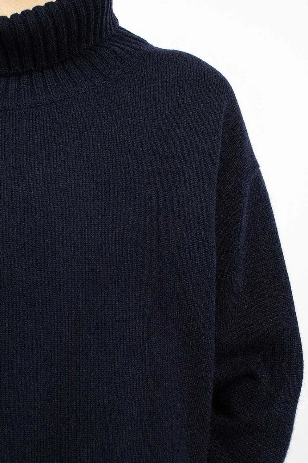 Toujours Side Slit Pullover Turtleneck Navy| Knitwear