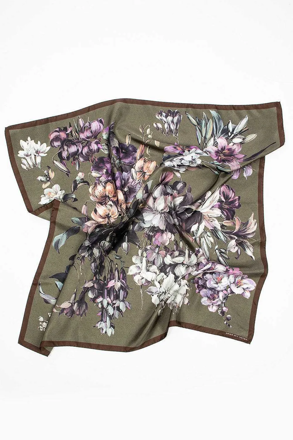 Dries Van Noten Silk Scarf Khaki Floral| Scarves & Gloves