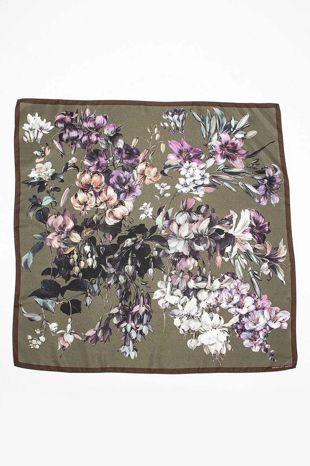 Dries Van Noten Silk Scarf Khaki Floral| Scarves & Gloves