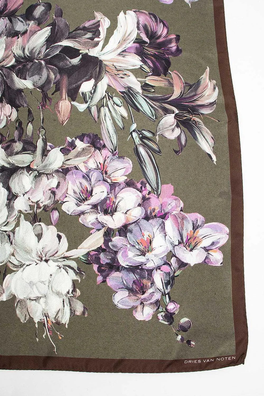 Dries Van Noten Silk Scarf Khaki Floral| Scarves & Gloves
