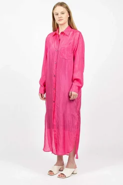 Dries Van Noten Silk Shirt Dress Fuchsia| Dresses