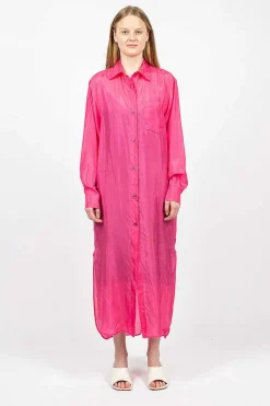 Dries Van Noten Silk Shirt Dress Fuchsia| Dresses